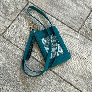 Vera Bradley lanyard with attached clear wallet zip